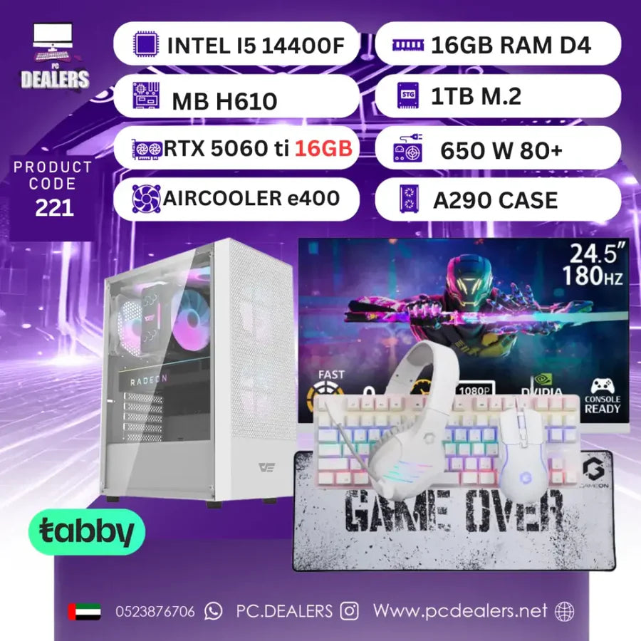 Full White INTEL I5 14400F & RTX5060 ti 16gb & 180HZ Monitor|Full setup 221