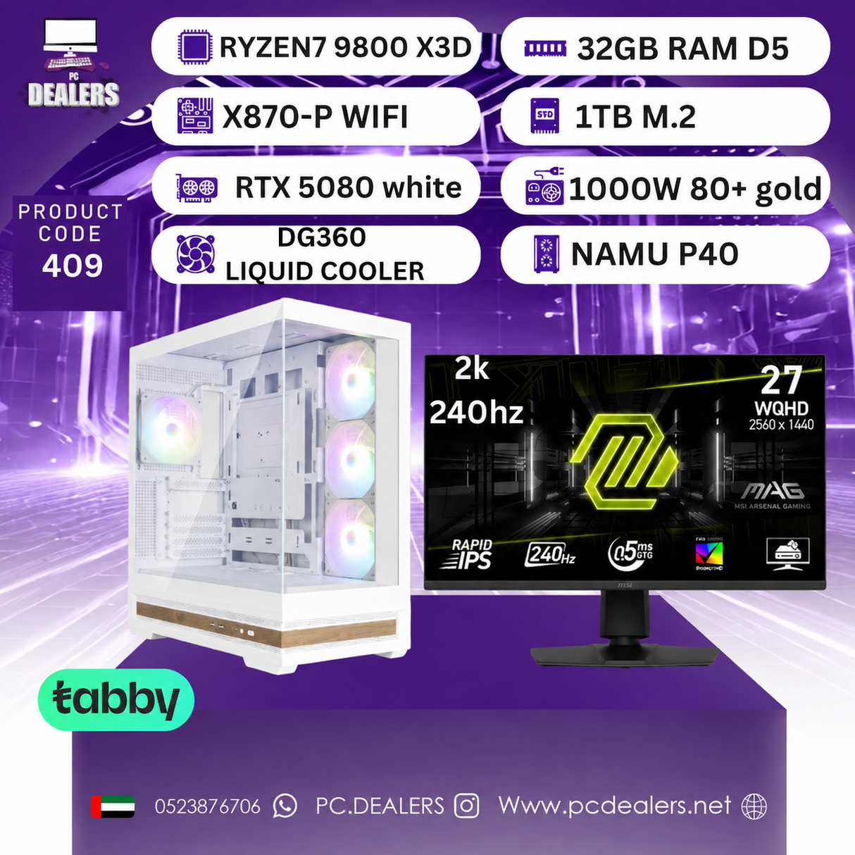 FULL WHITE RYZEN 7 9800X 3D & RTX5080  & 2K 240HZ Monitor|Full setup 409